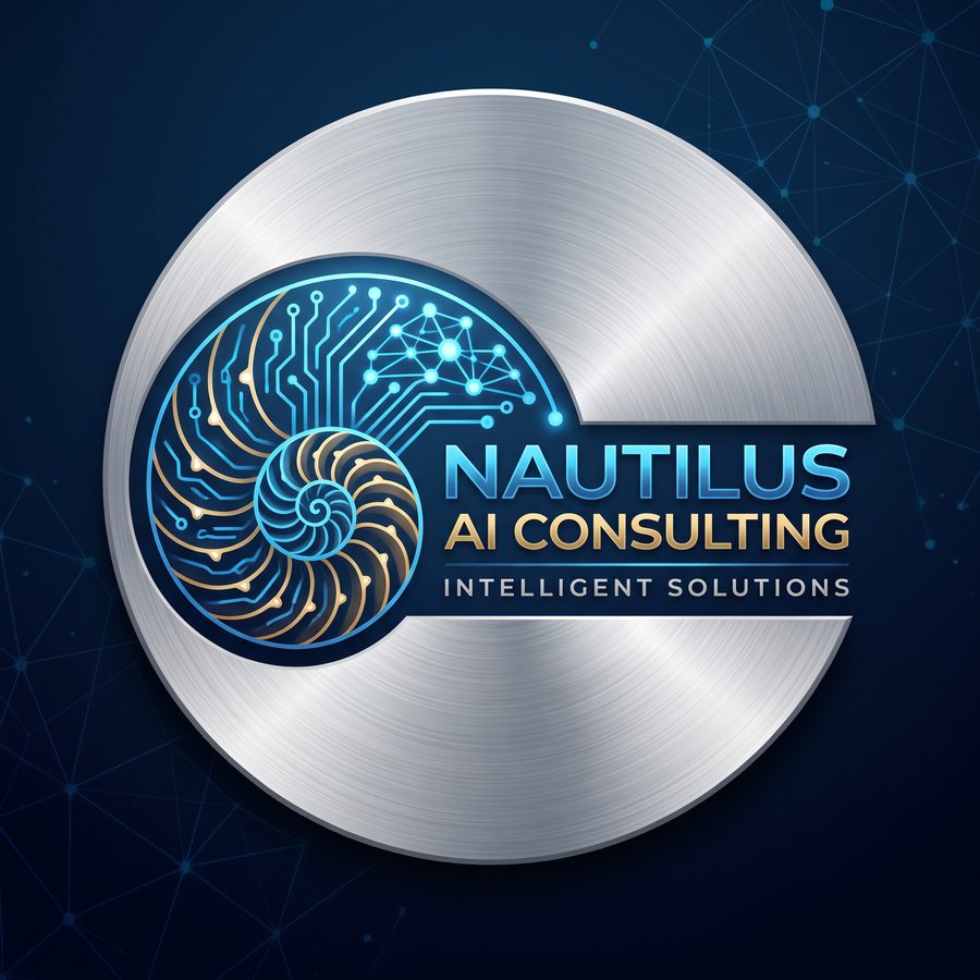 Logo von Nautilus AI Consulting: eine Nautilusschale, deren Kammern in Leiterbahnen übergehen